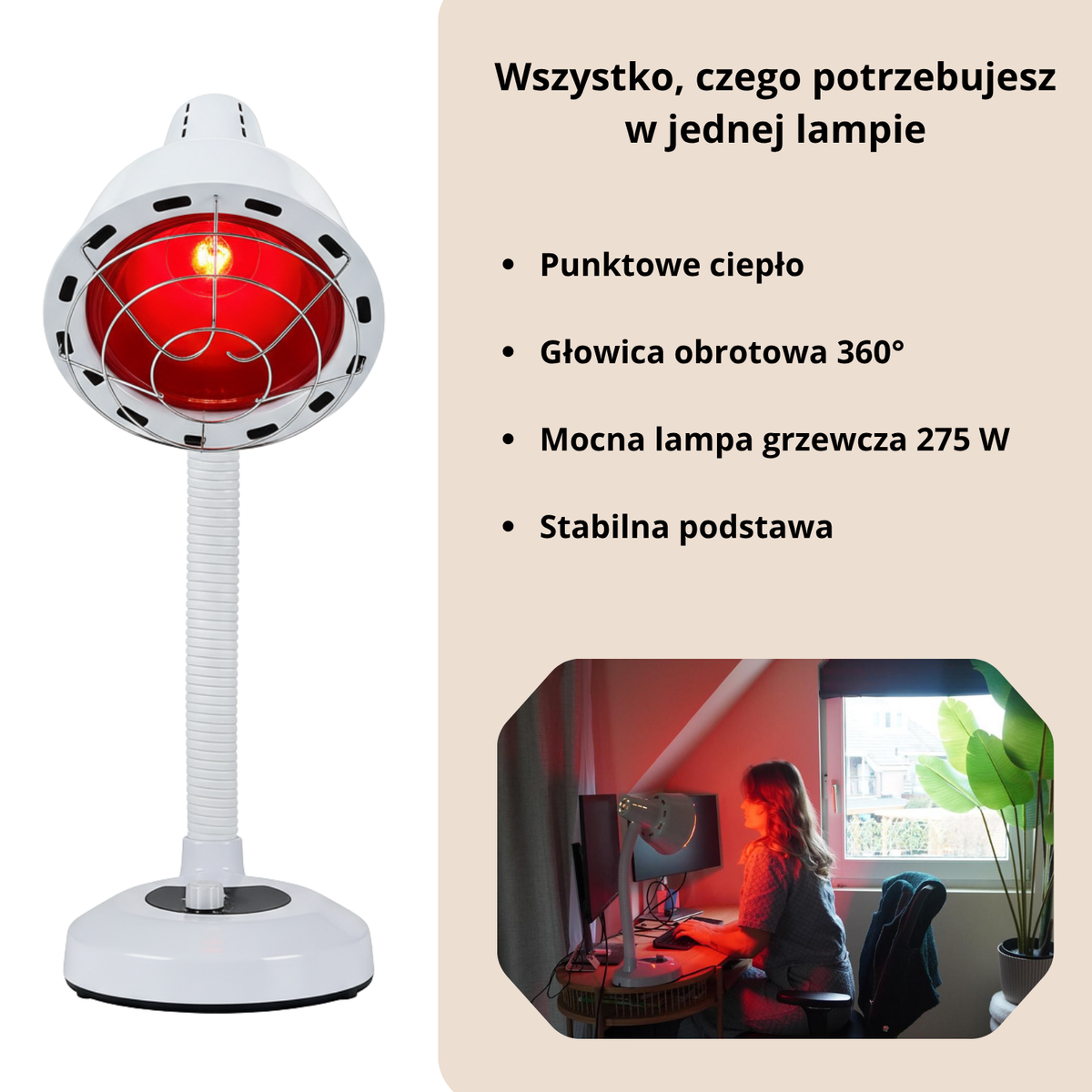 Luxyor Redlight 120 biała: lampa grzewcza 275 W z głowicą obrotową 360°
