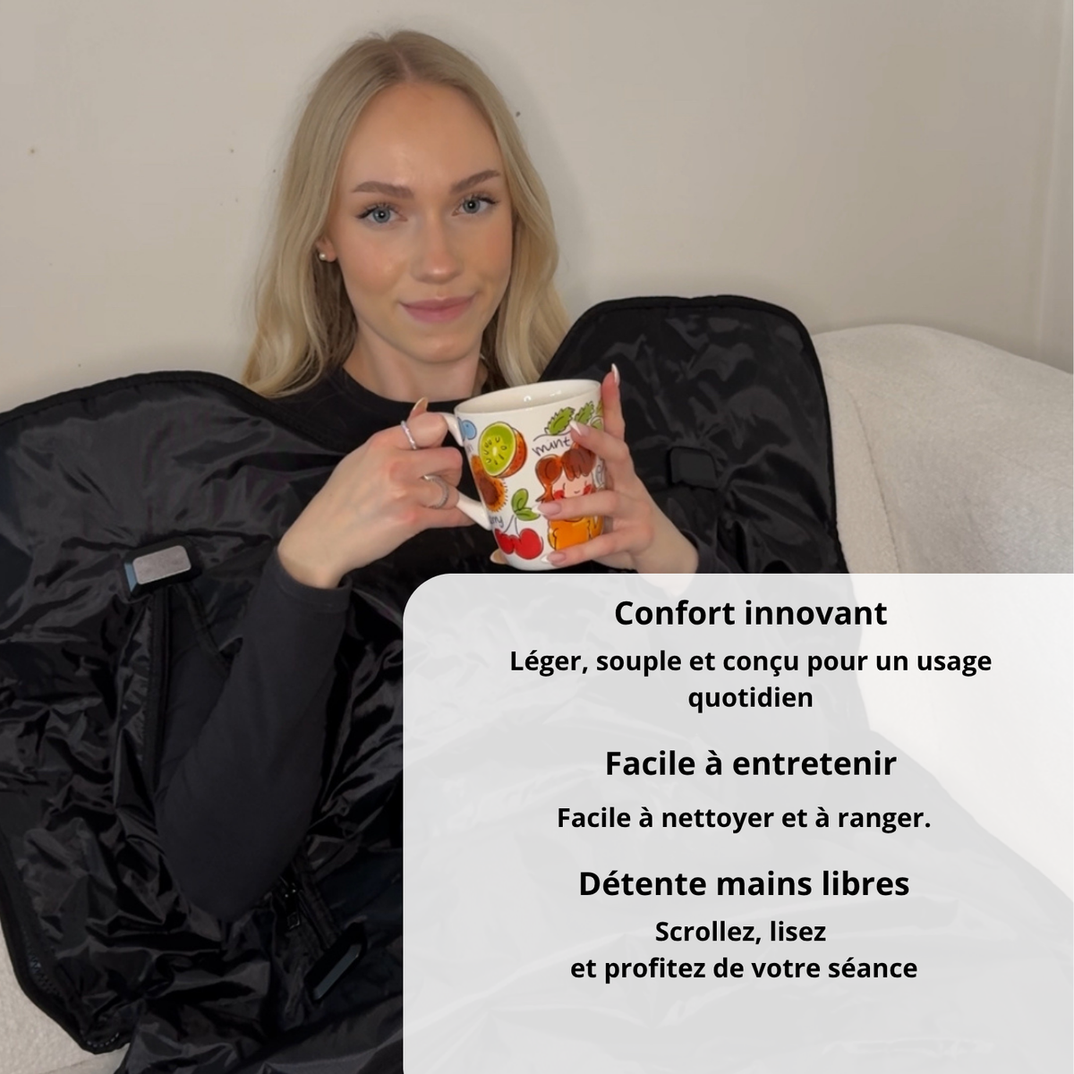 Couverture de sauna Luxyor Comfort 150 : légère, facile à entretenir, détente mains libres
