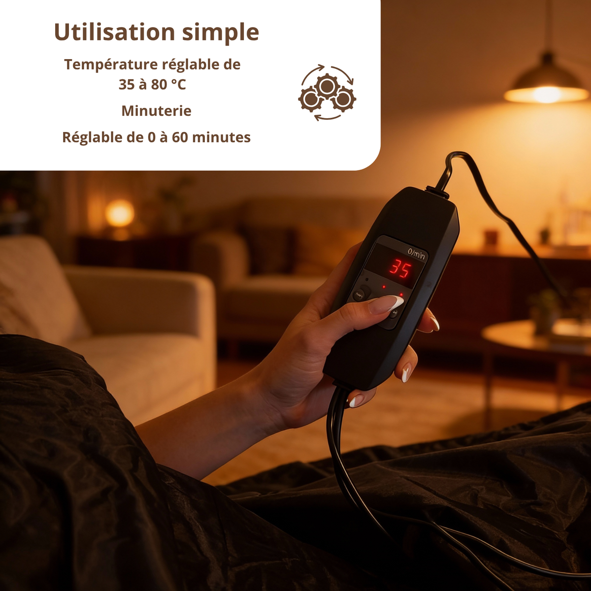 Commande Luxyor Comfort 150 : température de 35 à 80 degrés et minuterie de 0 à 60 minutes