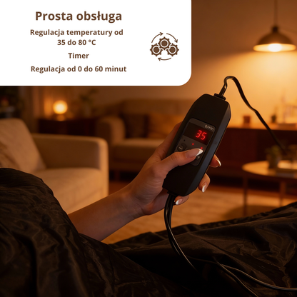 Obsługa Luxyor Comfort 150: temperatura od 35 do 80 °C i timer od 0 do 60 minut
