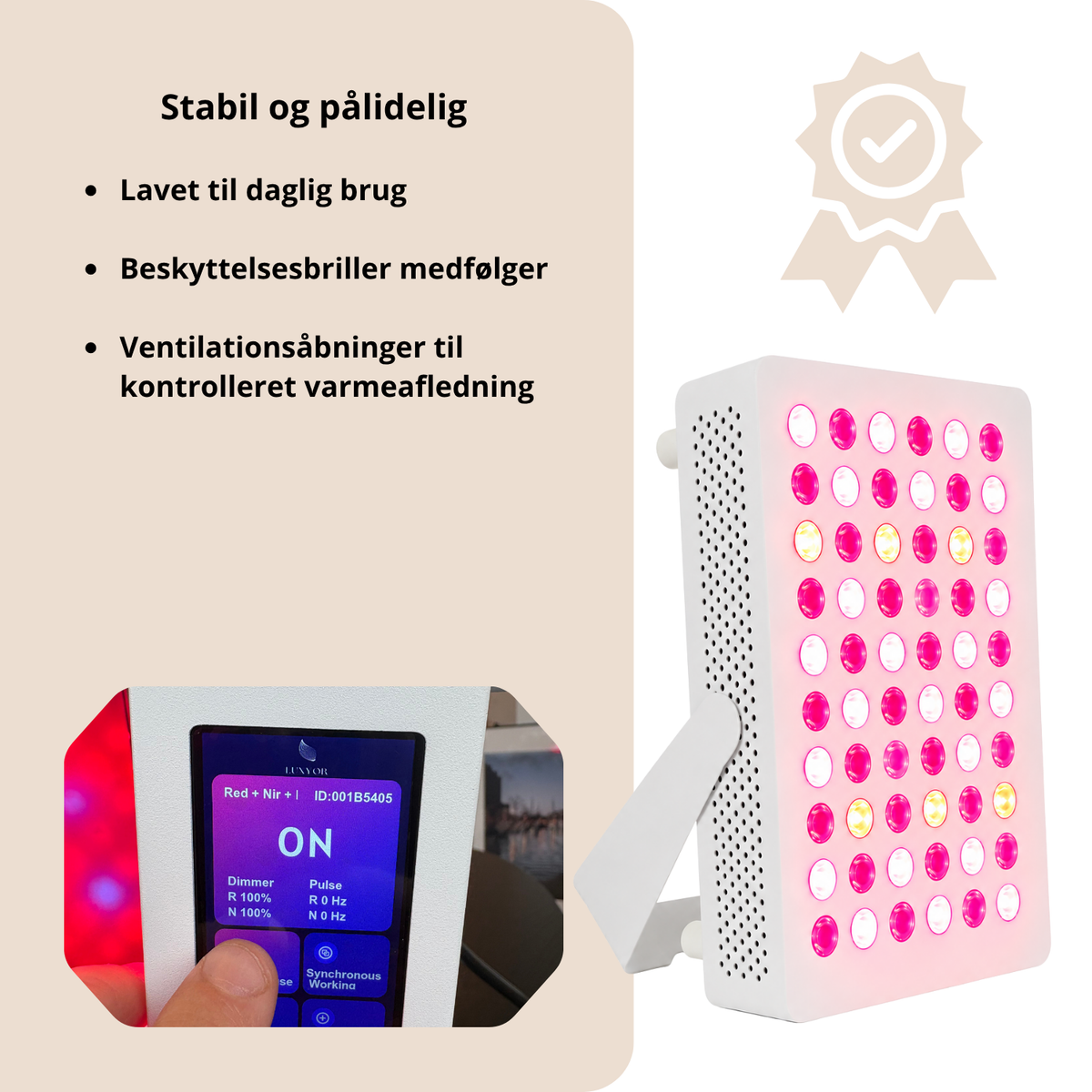 Luxyor Lumi 110 hvid: stabil og pålidelig, beskyttelsesbriller medfølger