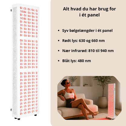 Luxyor Lumi 700 hvid: rødt lys 630 og 660 nm, nær infrarød 810 til 940 nm, blåt lys 480 nm