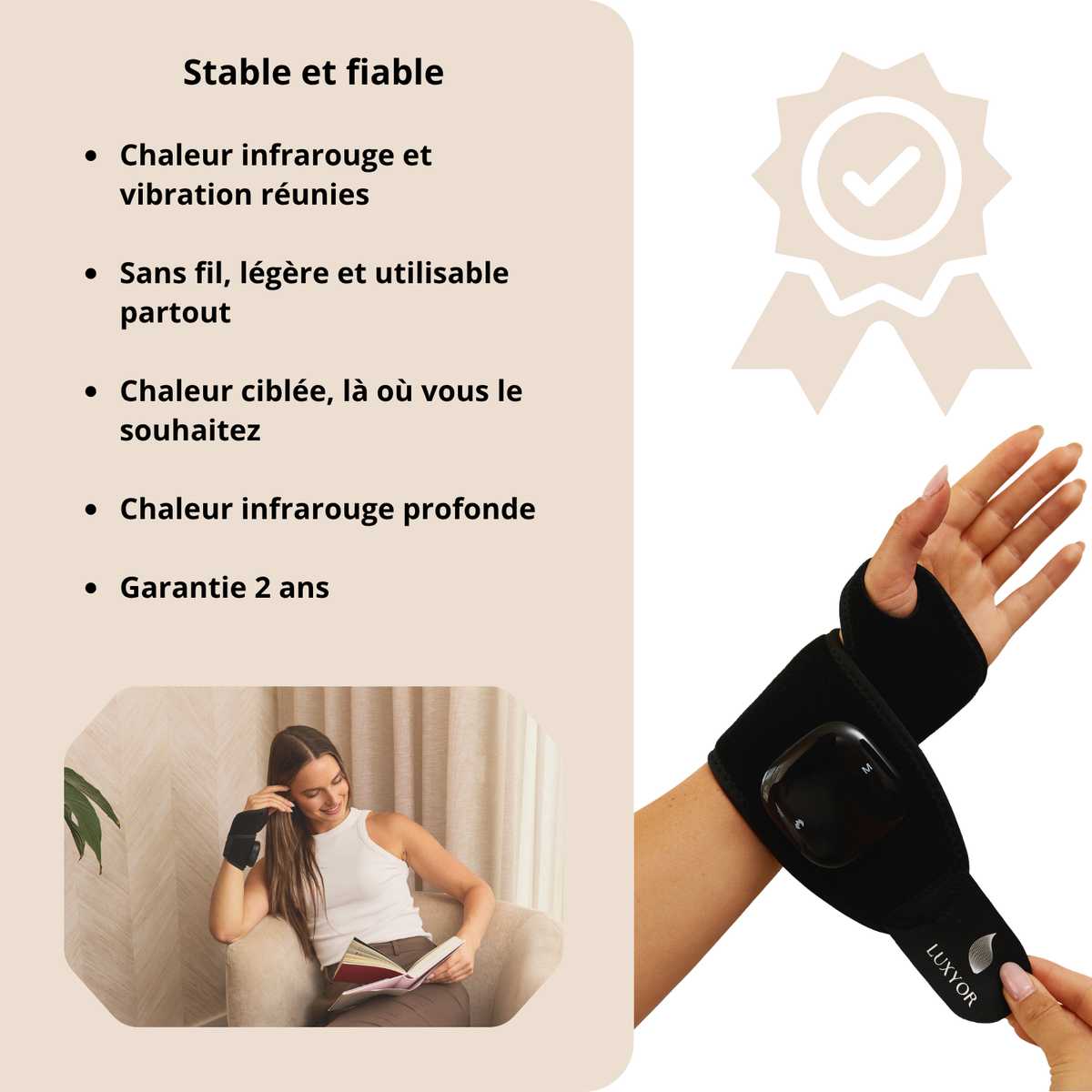Pulsebrace 110 attelle sans fil avec chaleur infrarouge et vibration pulsée, garantie 2 ans
