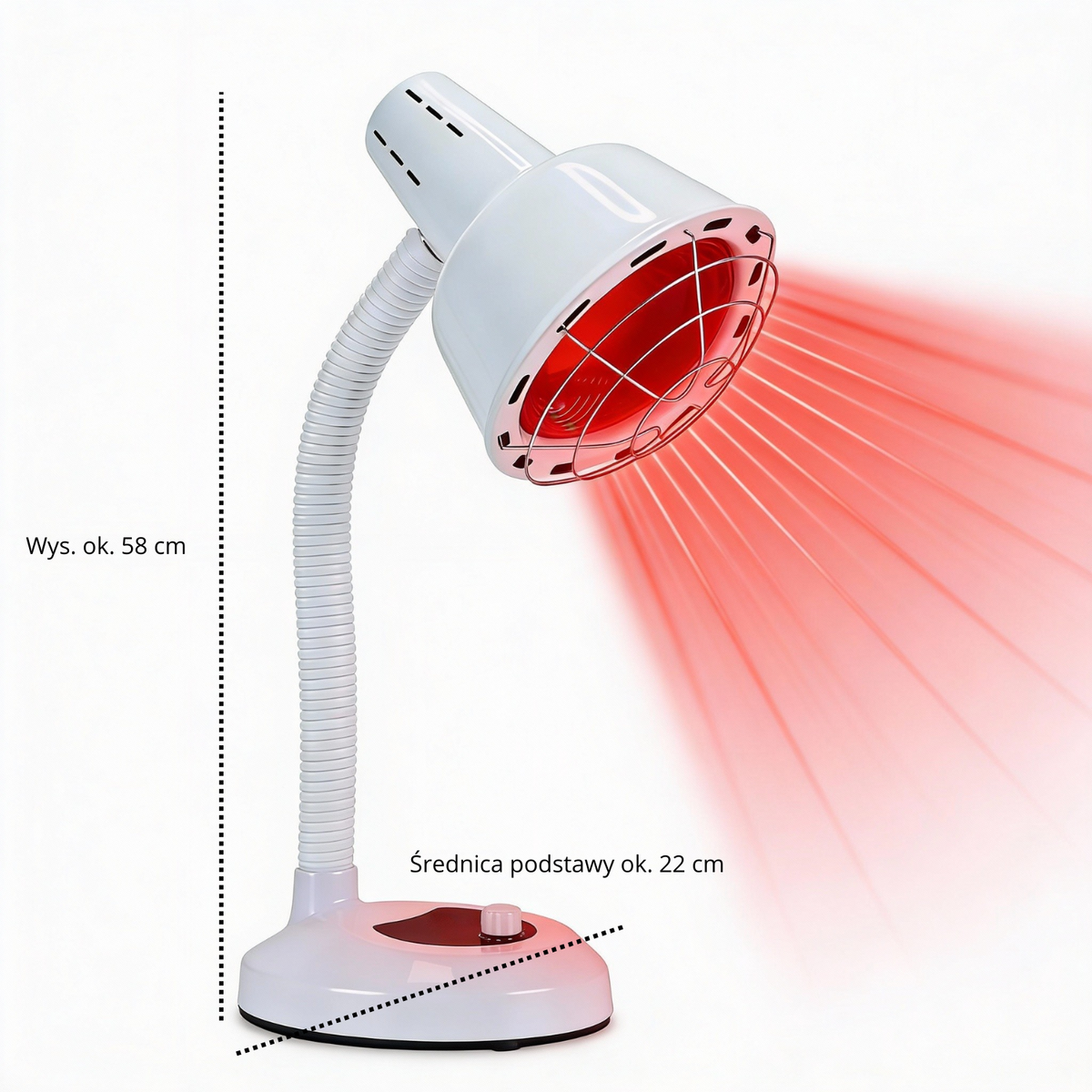 Wymiary Luxyor Redlight 120 biała: wysokość ok. 58 cm, średnica podstawy ok. 22 cm