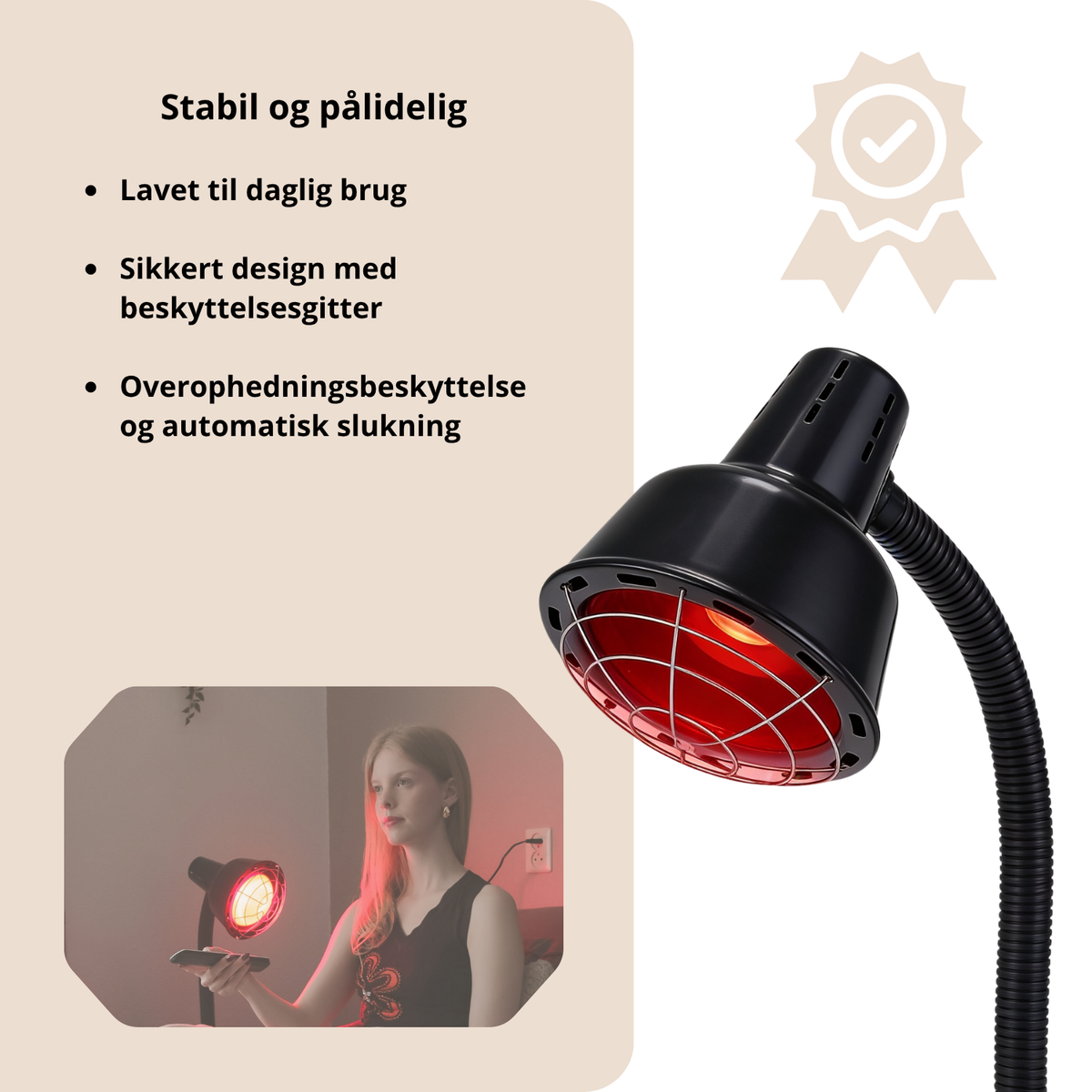 Luxyor Redlight 120 sort: stabil og pålidelig med beskyttelsesgitter, overophedningsbeskyttelse og automatisk slukning