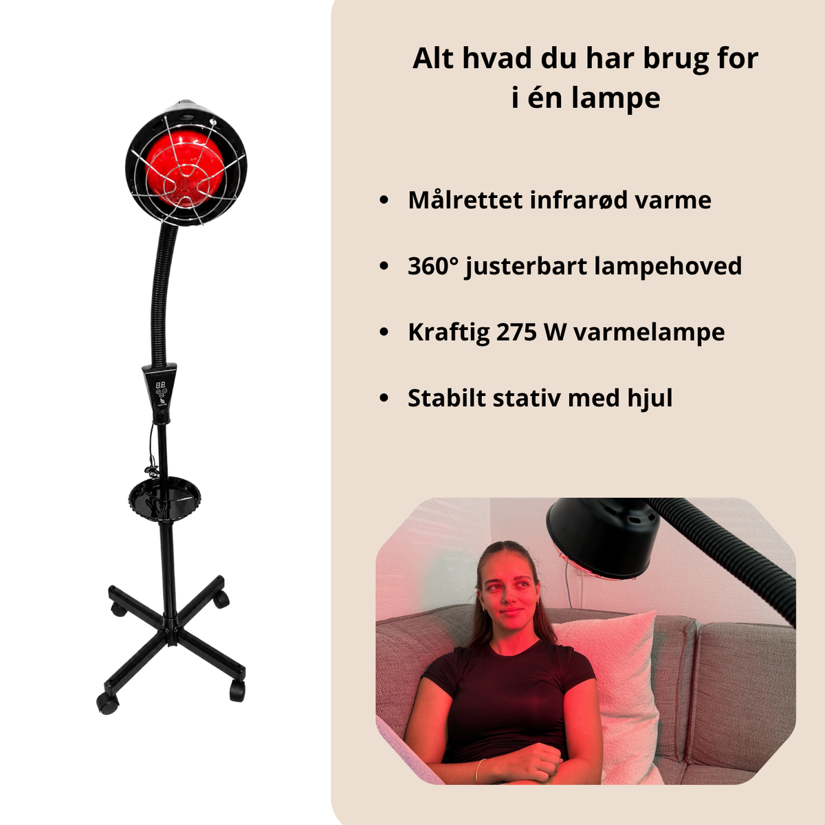 Redlight 160 varmelampe 275 W på stabilt stativ med hjul